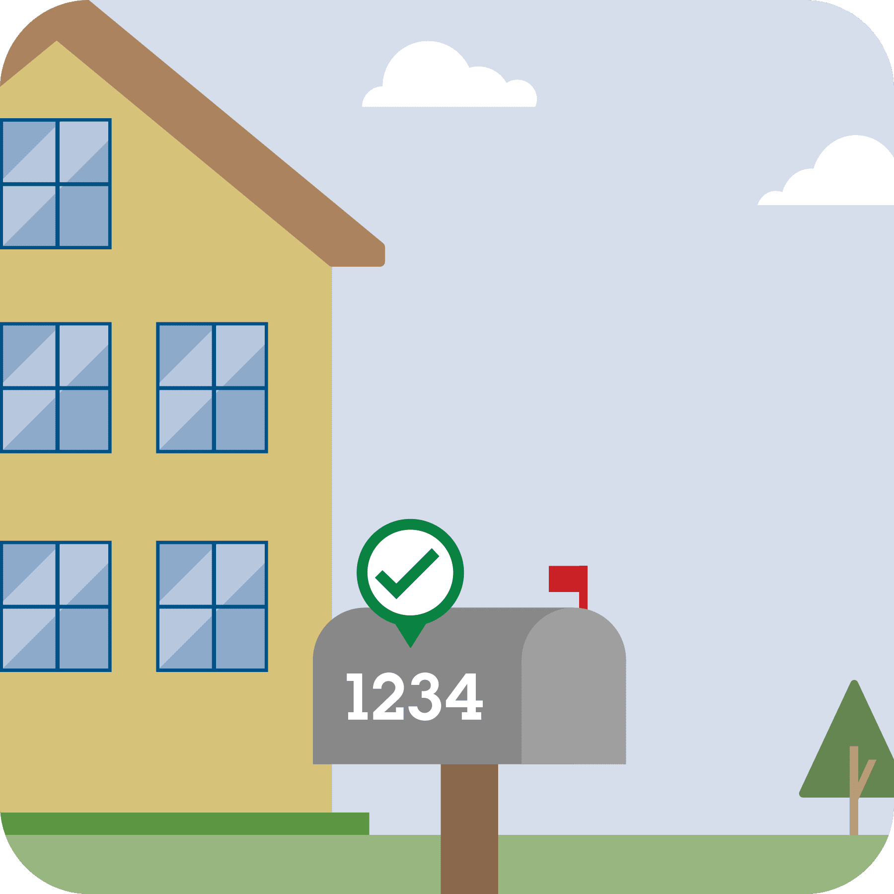 Depiction of a home number visible on a mailbox in front of home.
