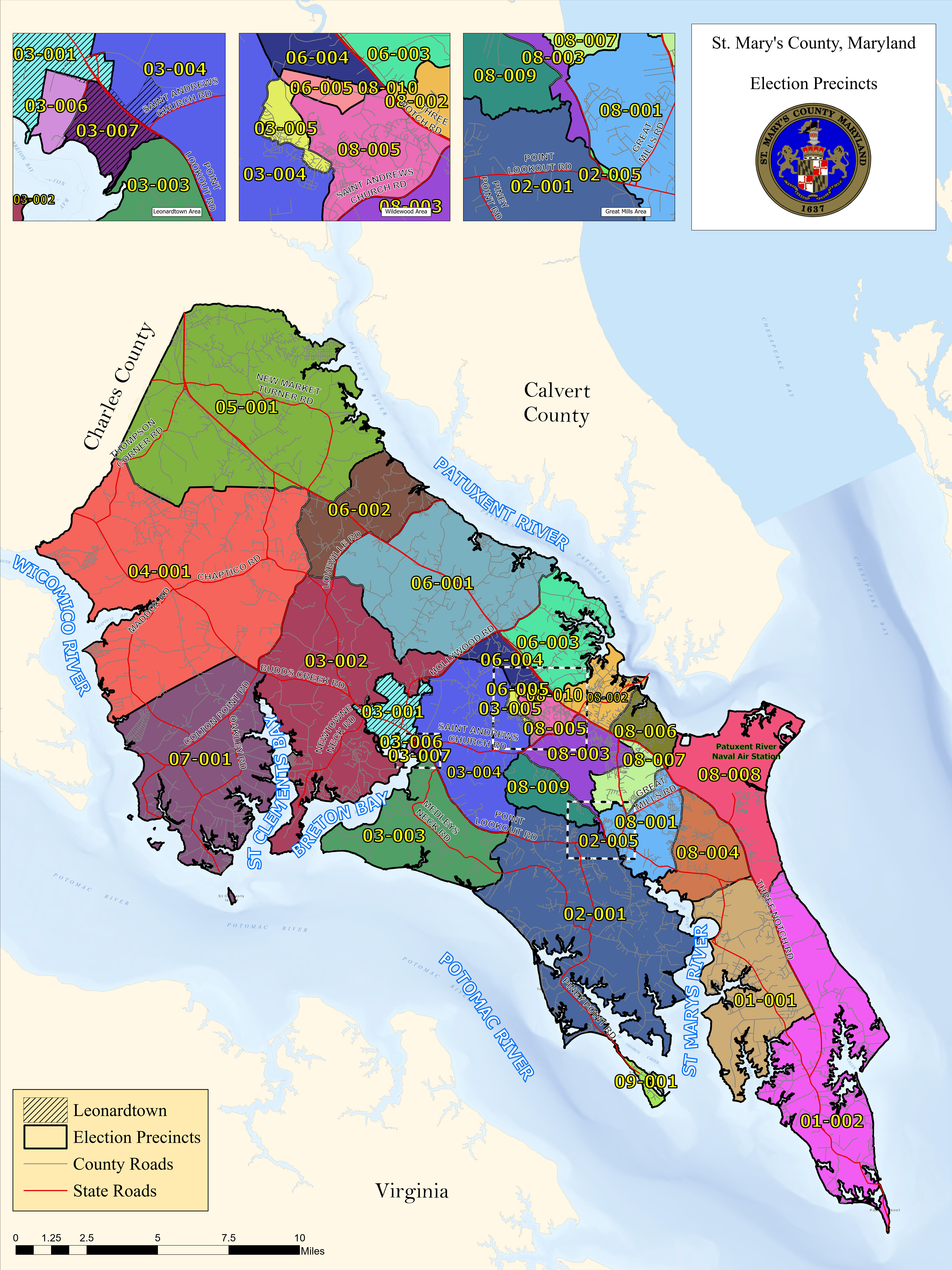 St. Mary's County, Maryland Election Precincts Map
