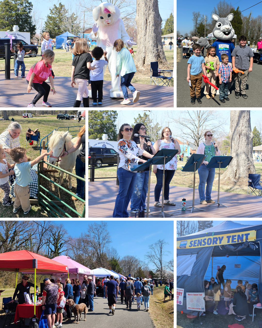Pictures of the Recreation and Parks rabbit mascot at the cherry blossom festival